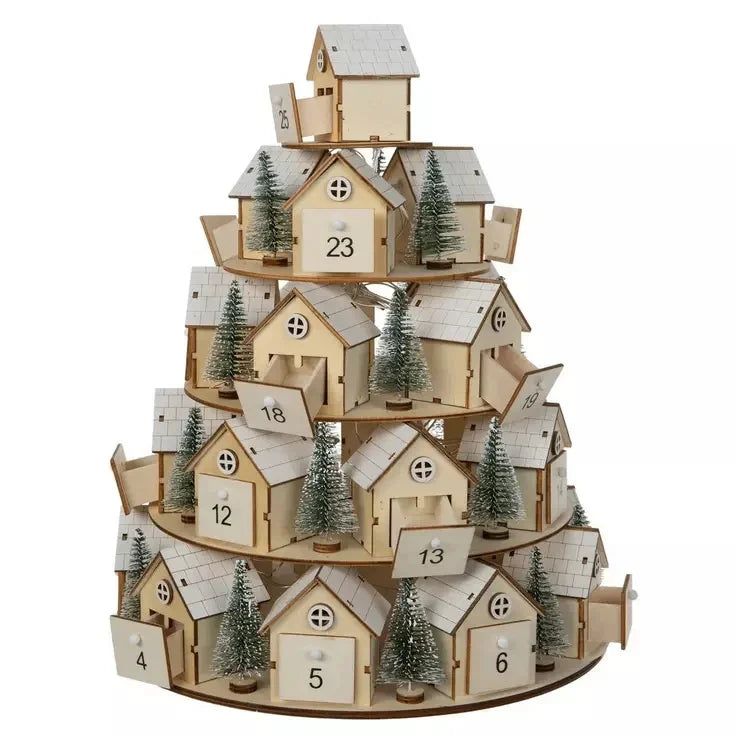 Wooden Christmas Advent Calendar 24, Days House Shape Countdown Ornament, Xmas Tree Decoration Gift For, Kids Home Party Decor