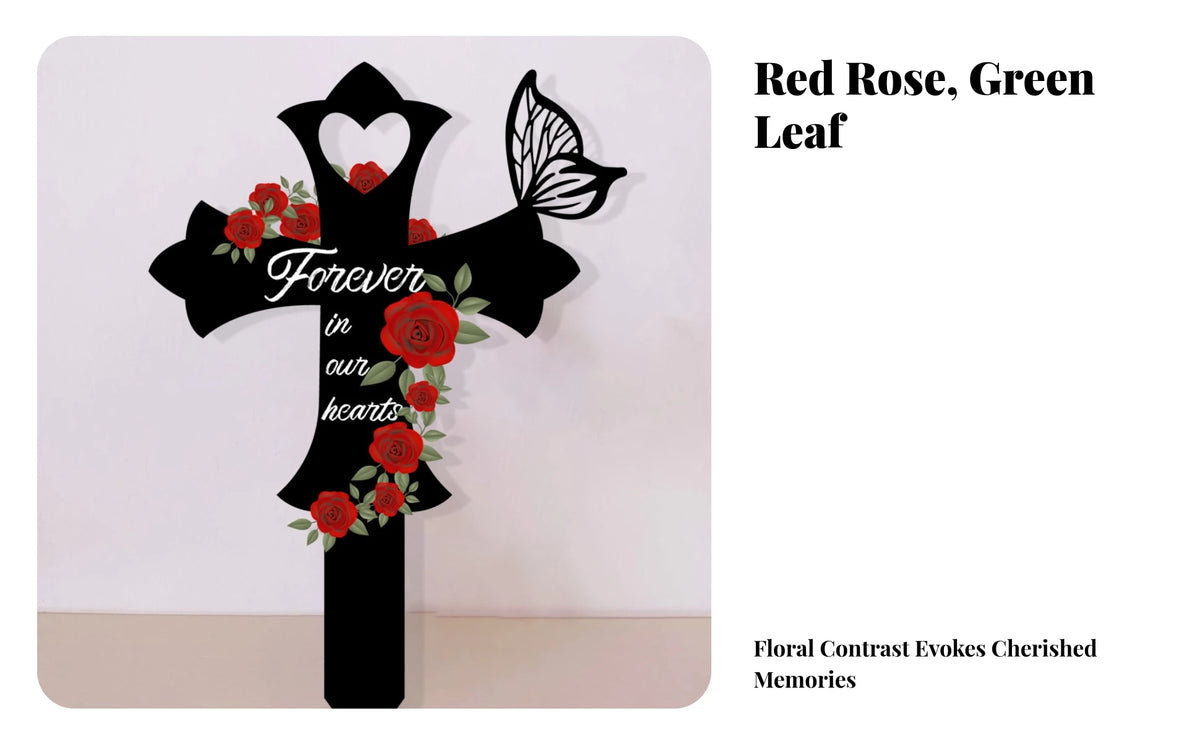 Cross Memorial Stake Outdoor Use Rose Memorial Stake Metal Grave Marker Easy Ground Insert Sympathy Gift for Courtyard