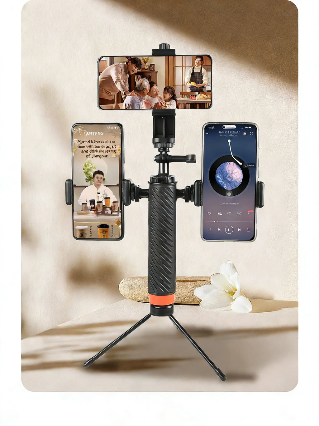 3-in-1 Multi-Phone Live Streaming Stand for TikTok  YouTube - Handheld Tripod