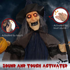 HOMCOM Animated Halloween Witch Prop with Light-Up Eyes – 107cm