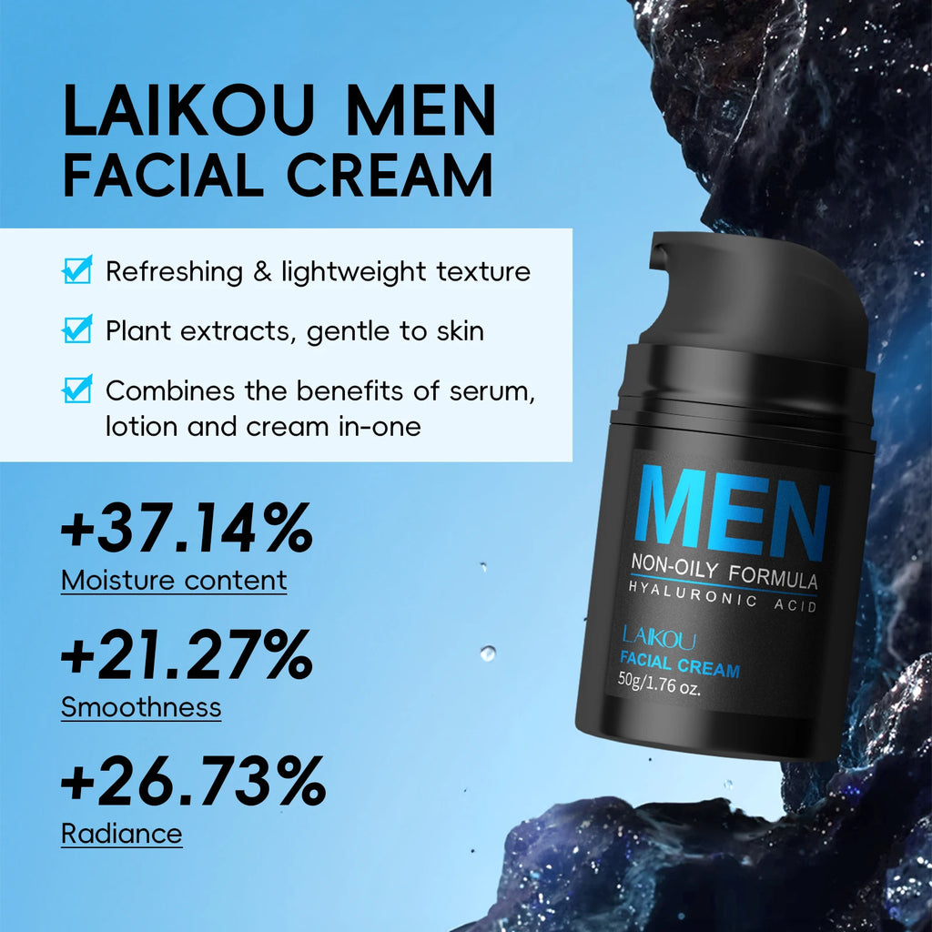 LAIKOU 3-Piece Men's Daily Skincare Kit - Cleanse Refresh Hydrate Essential Men's Beauty Routine Set