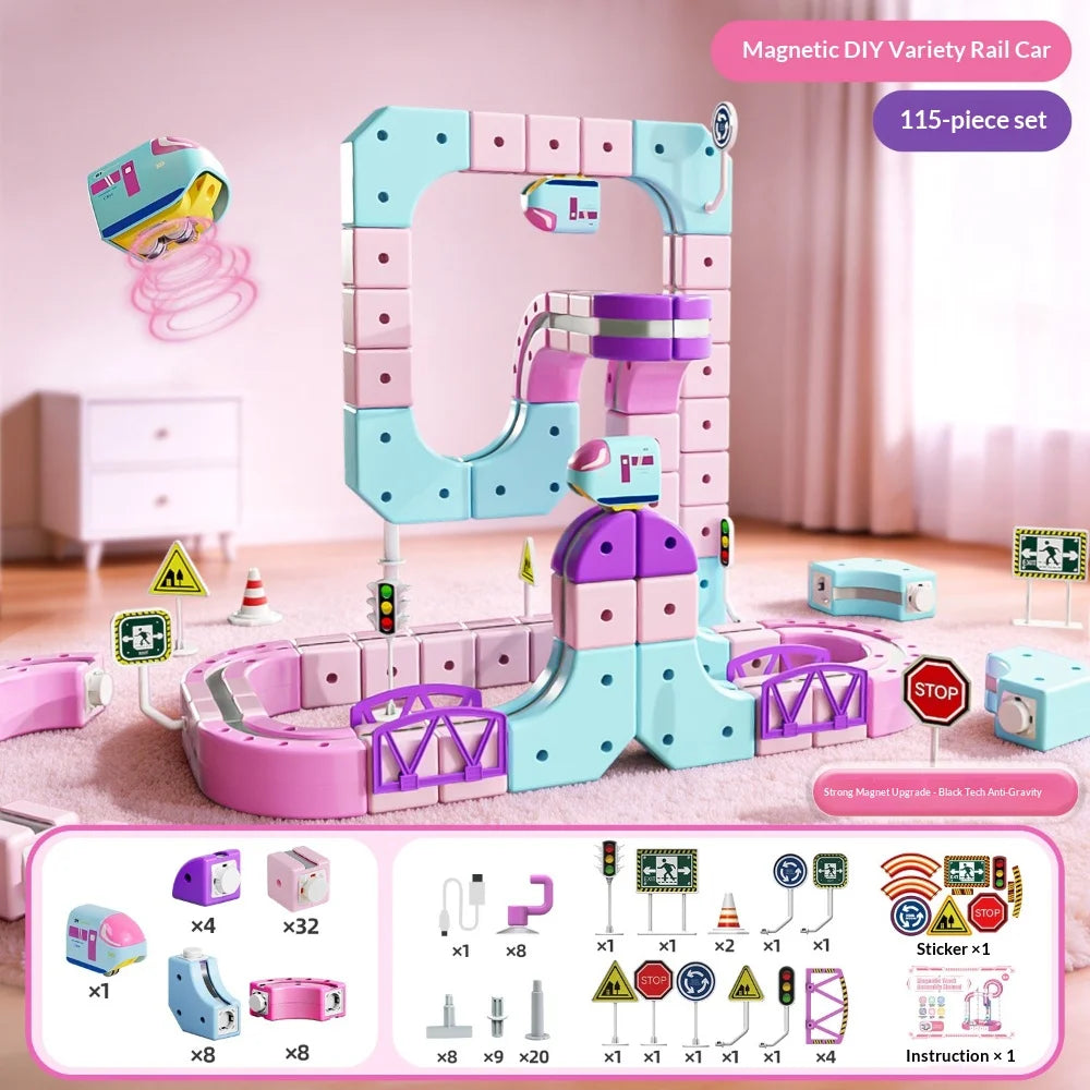 Electric Magnetic Track Building Blocks Toy with Anti-Gravity Vehicles DIY Magic Railway Model Christmas Birthday Gift