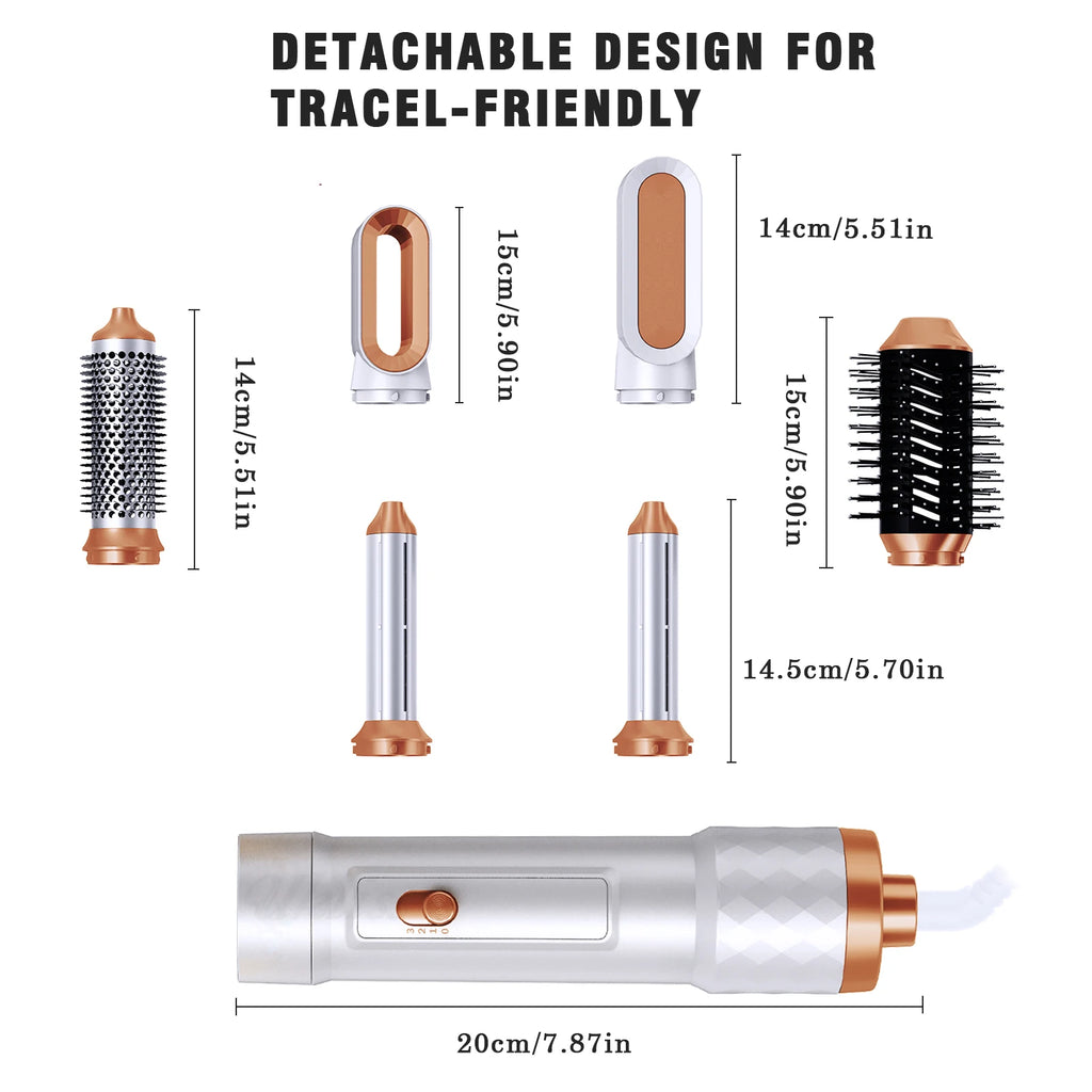 6 in 1 Hair Dryer Brush Detachable Blow Dryer Comb Ionic Hot Air Brush Hair Styling Tool Electric Thermal Brush Air Curler Wand