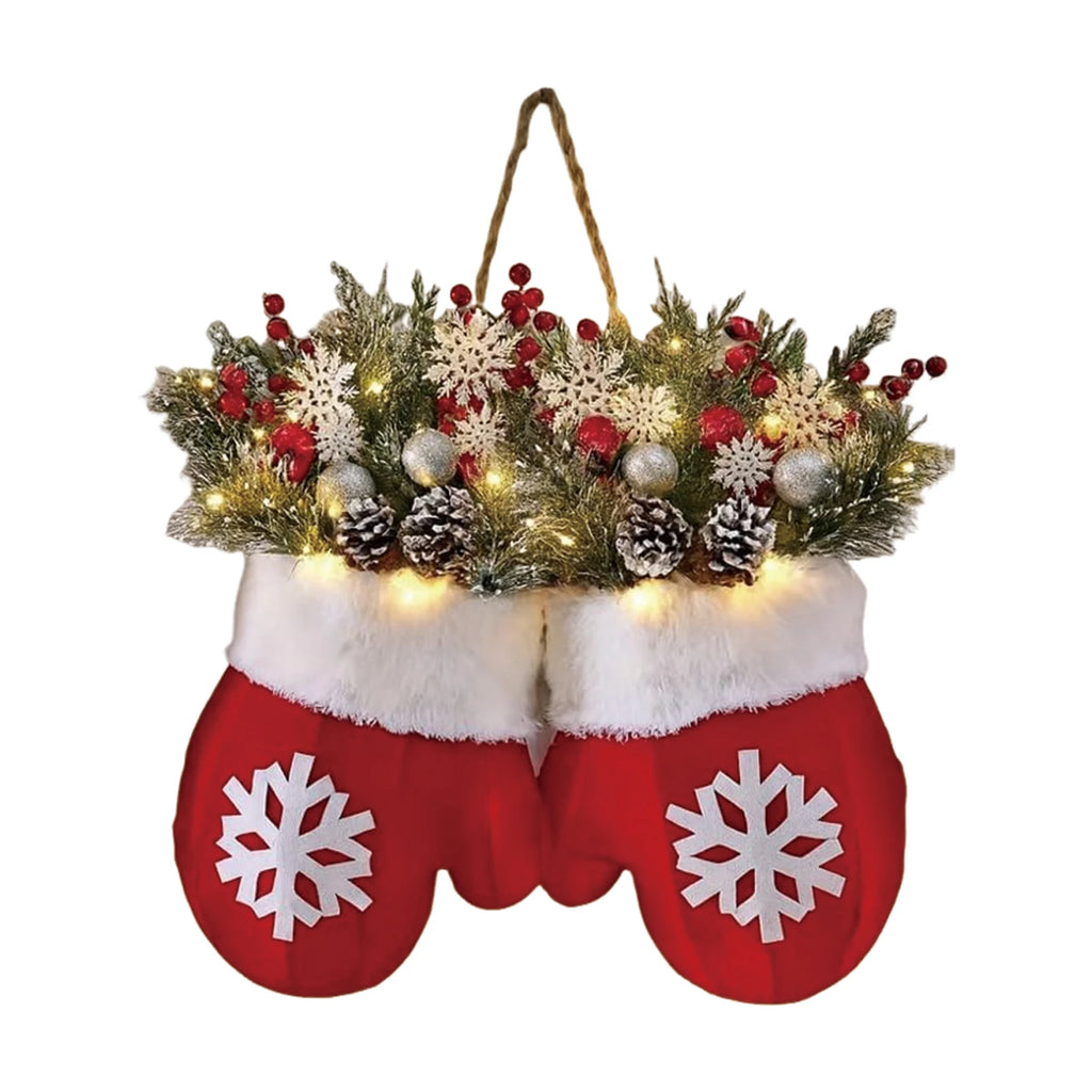 2026 Christmas Garland Creative Glove Shaped Wreath Window Door Garden Gate Decorative Hanging Holiday Party Decor Door Sign
