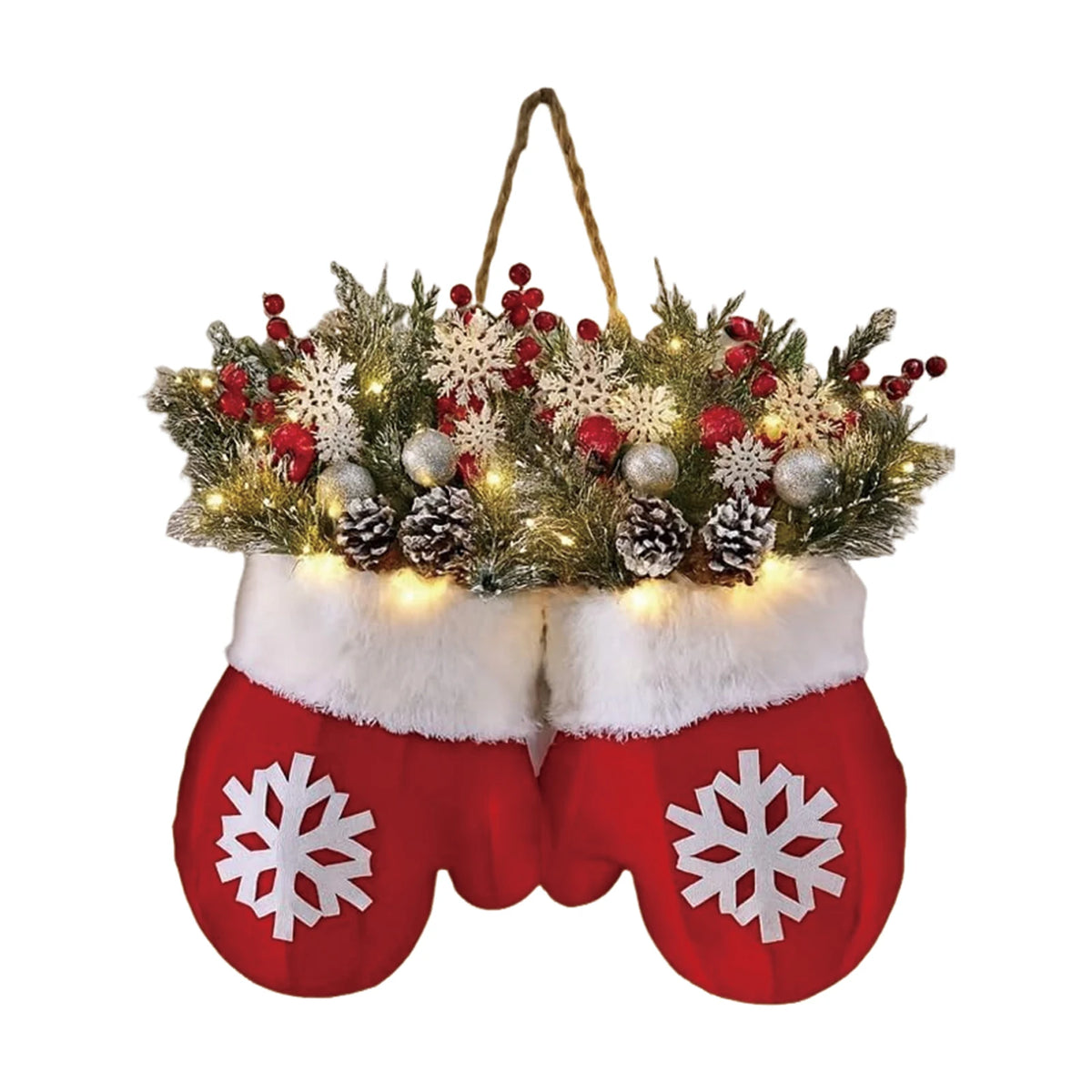 2026 Christmas Garland Creative Glove Shaped Wreath Window Door Garden Gate Decorative Hanging Holiday Party Decor Door Sign