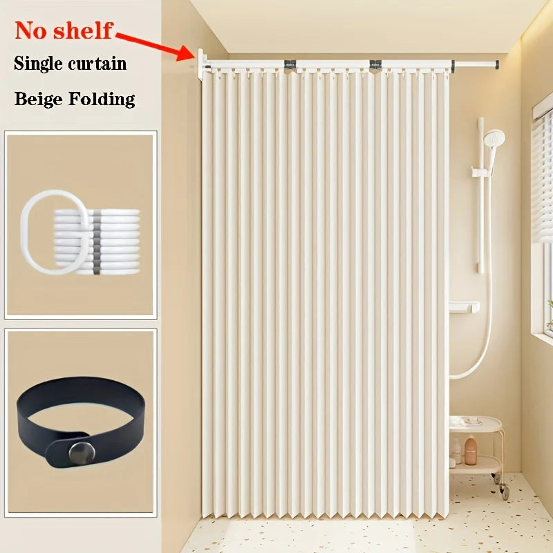 High-Quality Foldable Shower Curtain with Hooks & Ties, Invisible Wet-Dry Separation, Easy Store, Modern Home Decor Style