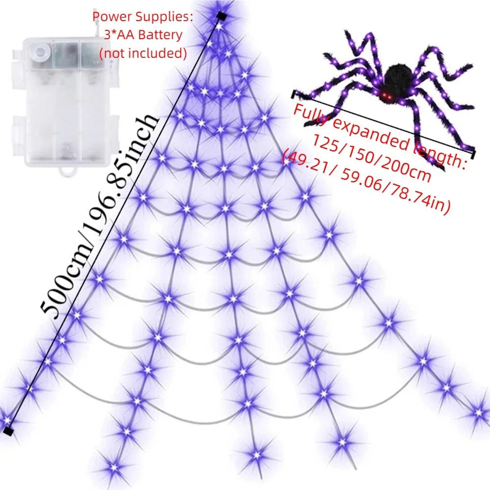8 Modes Halloween Spider Web Lights Glow Waterproof Halloween Spider 5m web