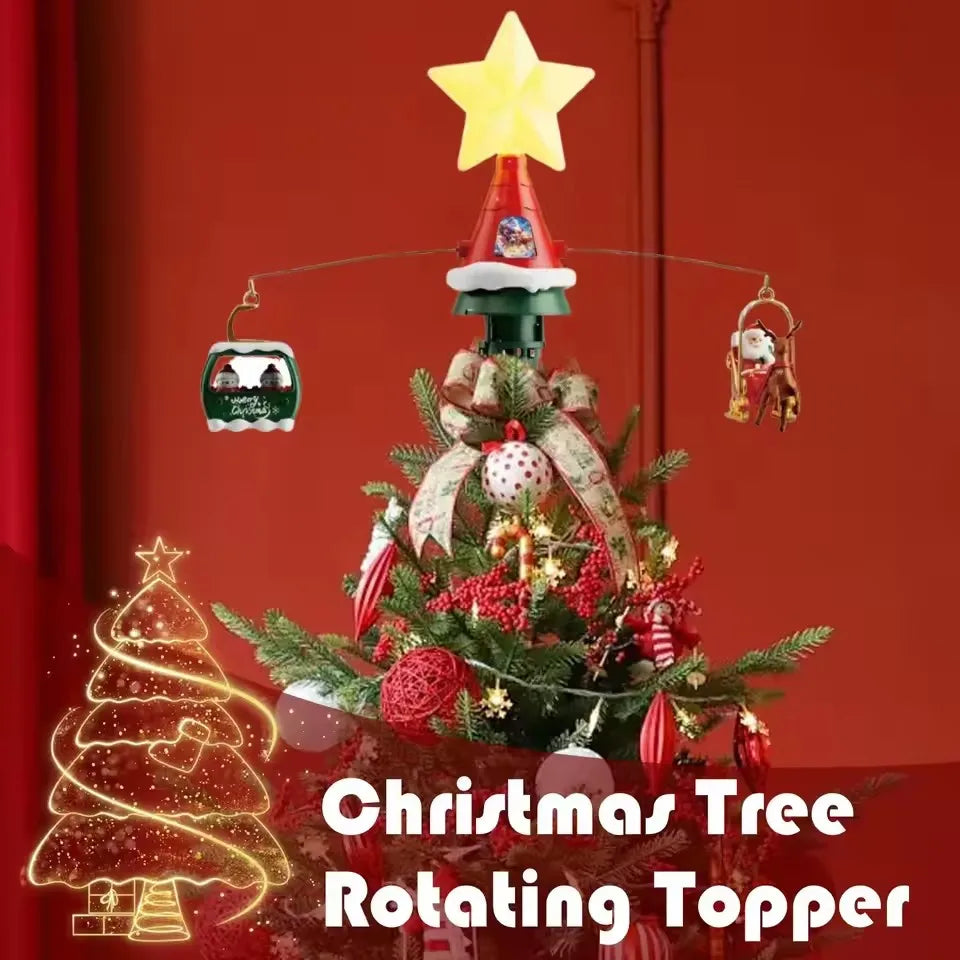 Rotating Santa Sleigh Christmas Tree Topper with Music & Lights