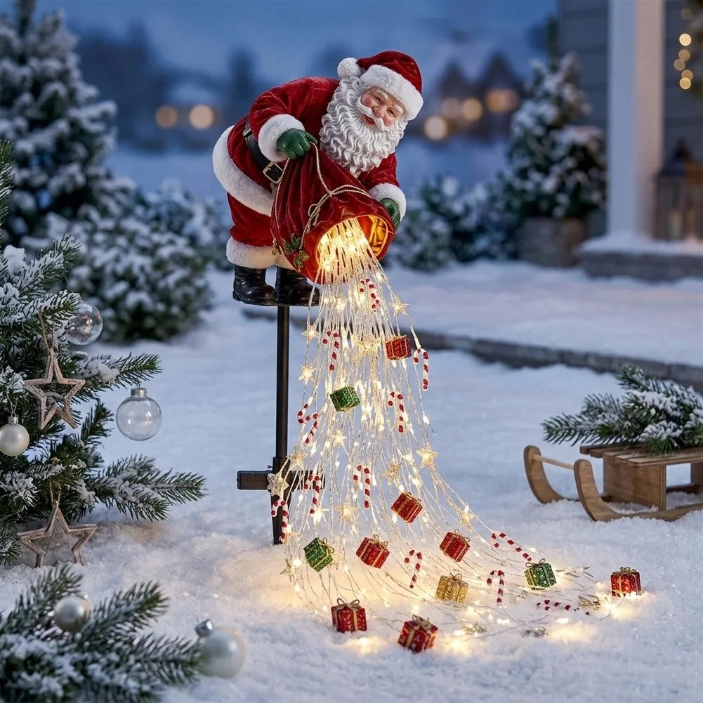 Santa LED Christmas Garden Lights, Flowing Light Effect Illuminated Decor, Waterproof Outdoor Ornament For Yard, Lawn, Pathway