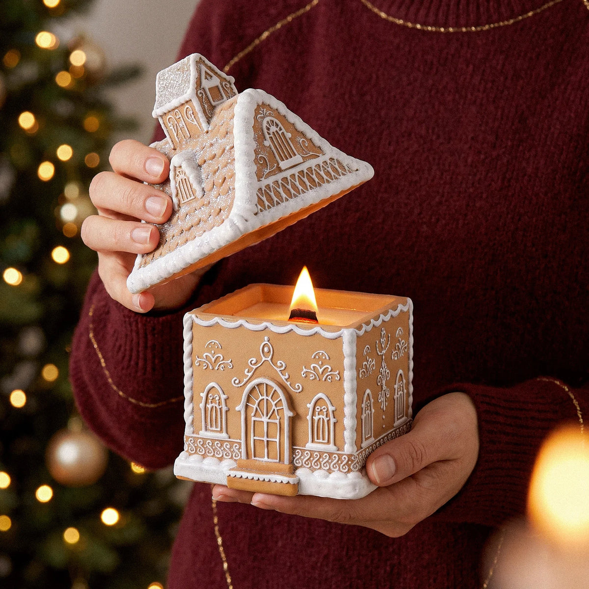 Cozy Gingerbread House Candle Jar with Lid Concrete Silicone Mold Collection Christmas Home Decoration