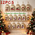 5/12 Pack Christmas Burlap Gift Bags Reusable Drawstring 5 Designs