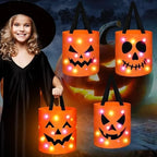 1-20PCS Halloween Pumpkin Tote Bag LED Light Up Handle Reusable Trick or Treat Candy Bag for Kids Party Decor Gift Present