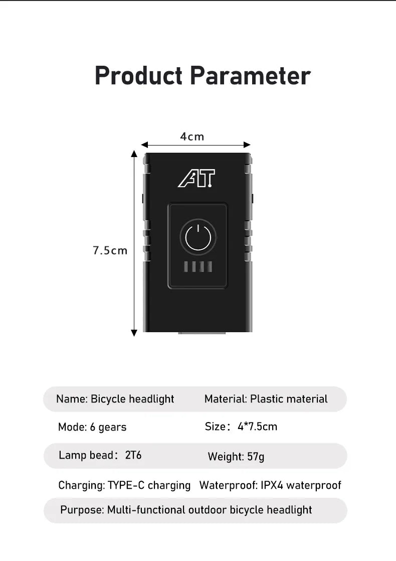 2 T6 Bicycle Front Light Type-C Charging Bicycle Headlight MTB Road Bike Headlamp for Night Riding Safety Cycling Accessories