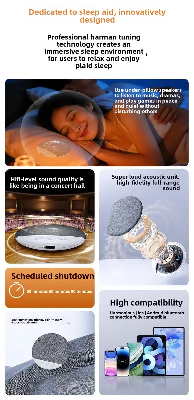 Mini Sleeping Bluetooth Speaker Nature Sound White Noise Soundbar Wireless MP3 Music Player Ultra Thin Timed Shutdown Audio Pla