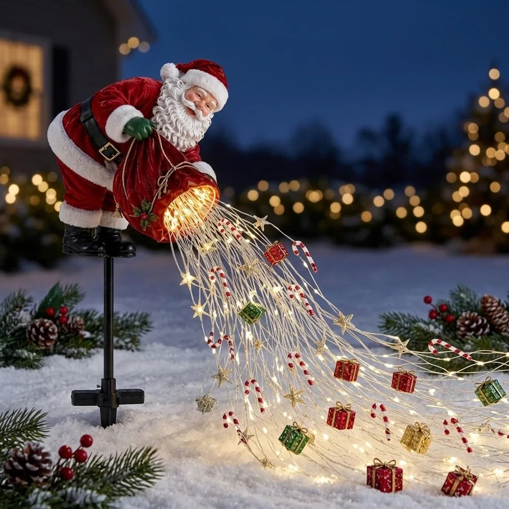 Santa LED Christmas Garden Lights, Flowing Light Effect Illuminated Decor, Waterproof Outdoor Ornament For Yard, Lawn, Pathway