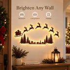 Lighted Santa Sleigh Reindeer Christmas Wall Decor Remote Set,Warm white glow, wooden cutout design, flexible layout