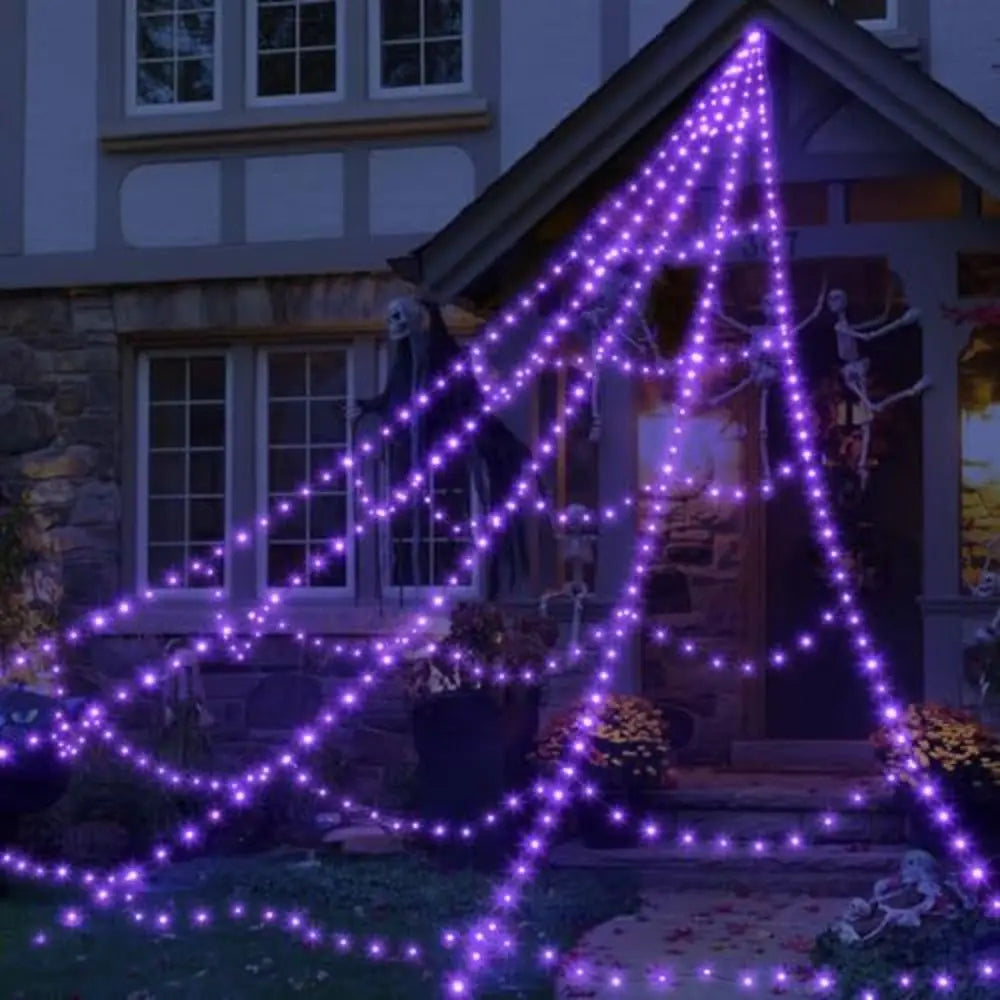 8 Modes Halloween Spider Web Lights Glow Waterproof Halloween Spider 5m web