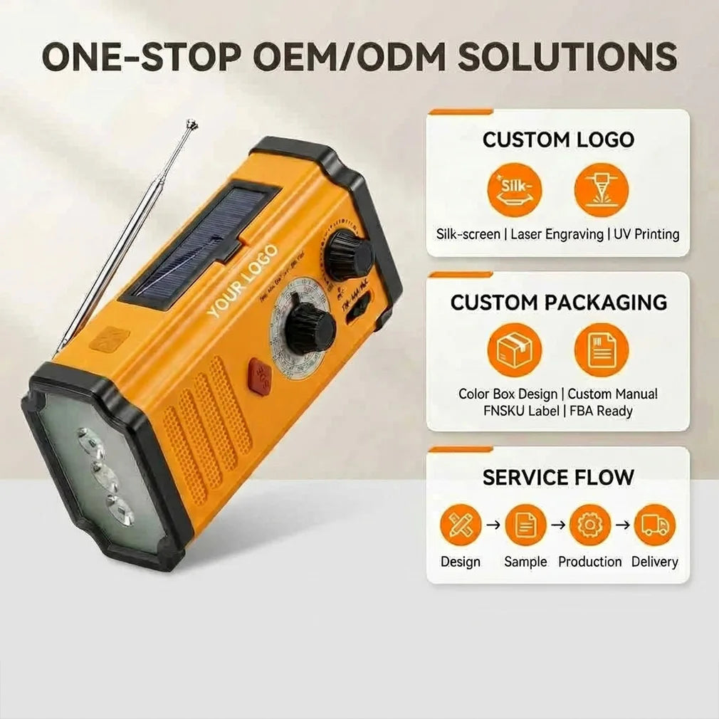 Solar Hand Crank FM AM WB Radio Portable Emergency Flashlight Rechargeable