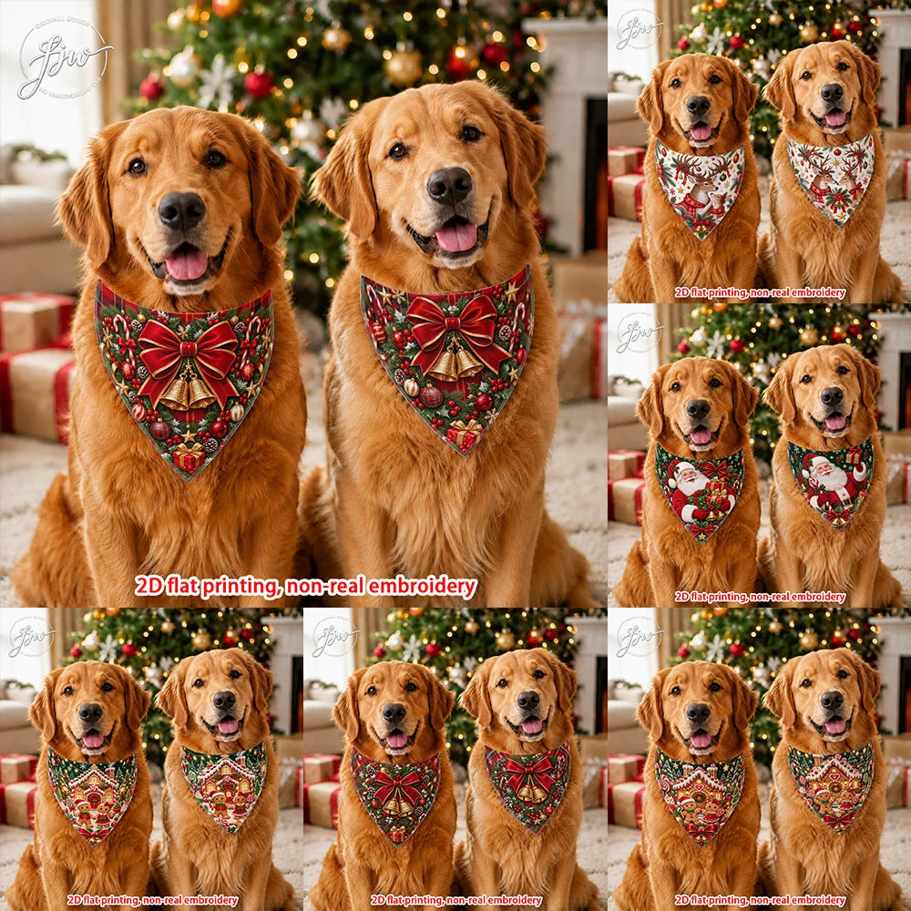 2pc 60cmx30cm Christmas Dog Bandanas, 2 Pack Holiday Pet Scarf Triangle Bibs for Golden Retriever and More Dogs