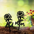 Rose Shaped Memorial Garden Stake, Grave Marker, Sympathy Yard Decor, Tinplate Iron, 8x8 Inch