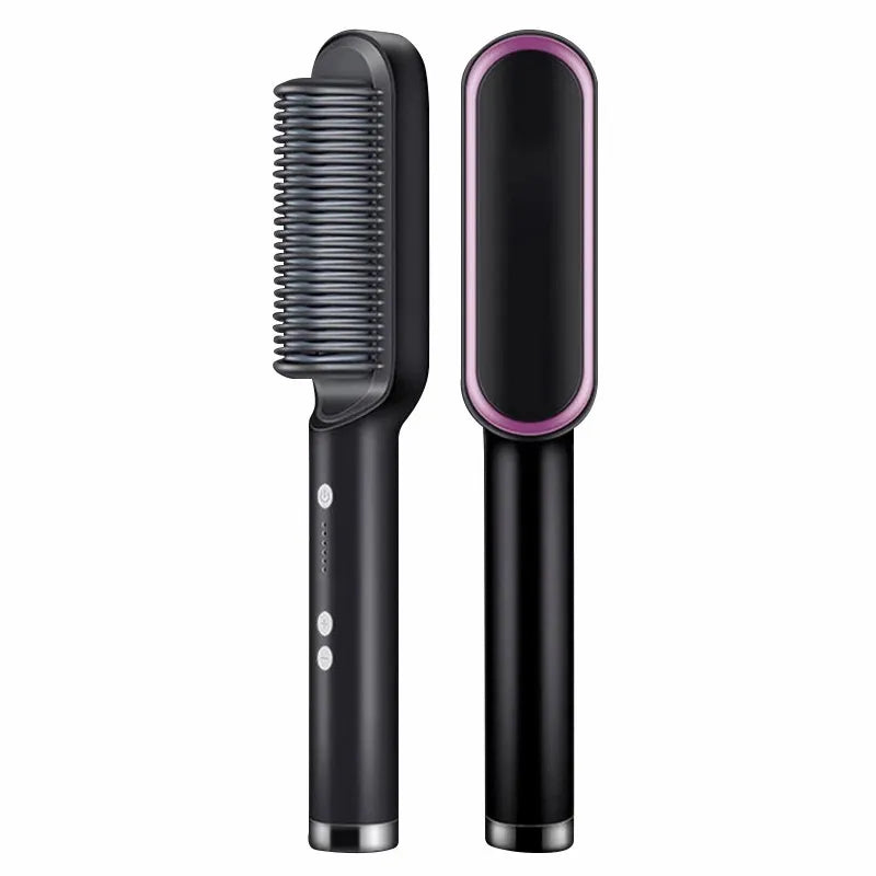 Electric PTC Heat Straightening Brush One Step Hair Dryer 3 In 1 Ceramic Flat Iron Women Hair Straightener Comb And Curling