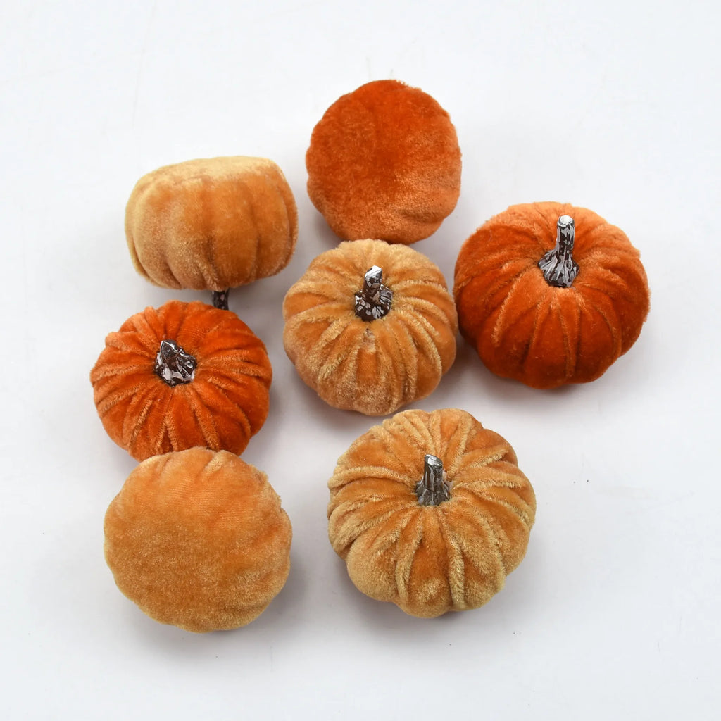 10pcs Velvet Artificial Pumpkin Decoration Desktop Pumpkin Halloween Decoration