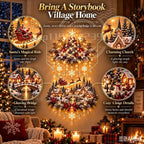 2026 Illuminated Christmas Tree & Village Wall Hanging Cascading Warm Lights,Tree and Village Scene | Warm Cascading Lights