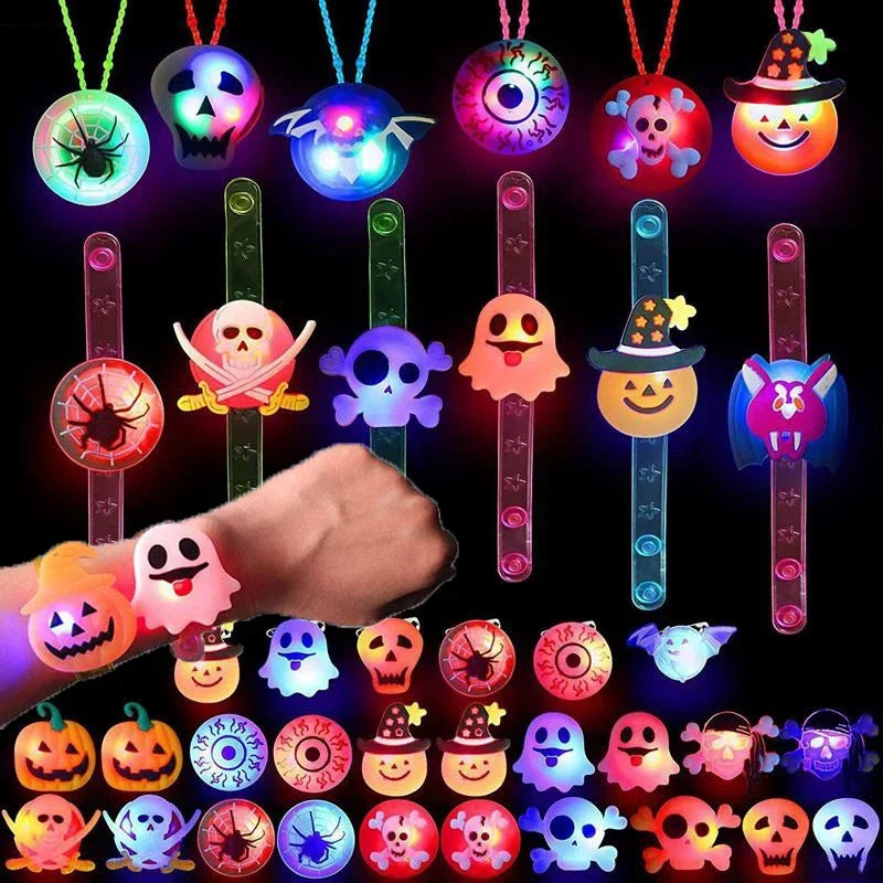 10/20/30PCS Glowing Halloween Pumpkin Ghost Bracelet Rings Night Decor Halloween Party Favor Festival Carnival Gifts Bag Fillers