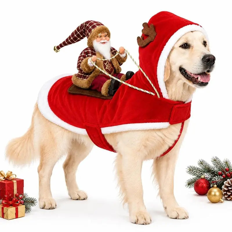 Pet Dog Christmas Santa Claus Riding Dog Costume Christmas Clothes Claus Rider Outfit With Hat Riding Deer Costume Pet Supplies