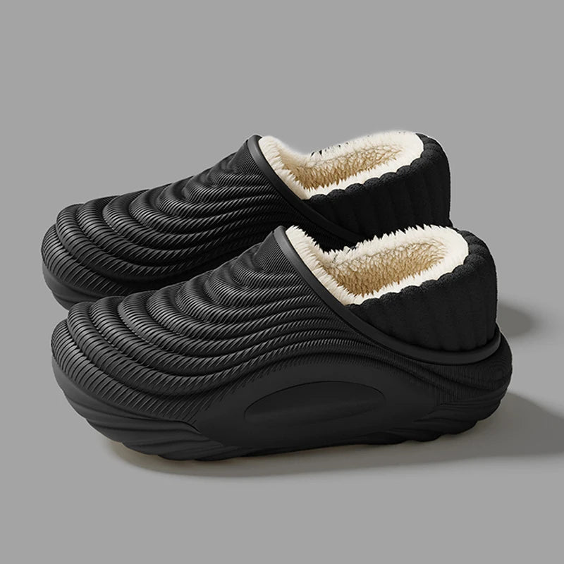 Warm Plush Waterproof EVA Indoor Slippers For Women Winter Soft Thick Bottom Non Slip Home Slippers Couple's Furry Slides