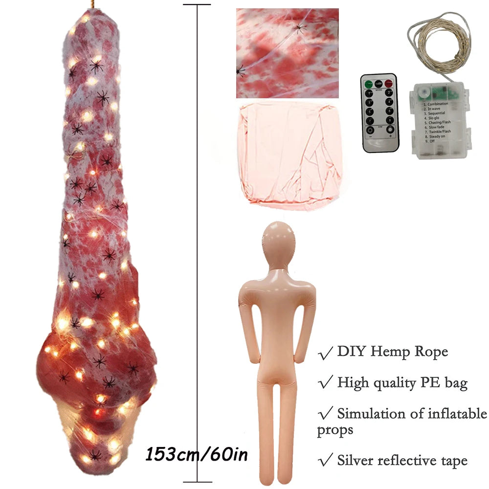Horror Halloween Outdoor Decoration 59inch Creepy Corpse Props Set Scary Fake Bloody Body Bag Haunted House Hanging Decorations