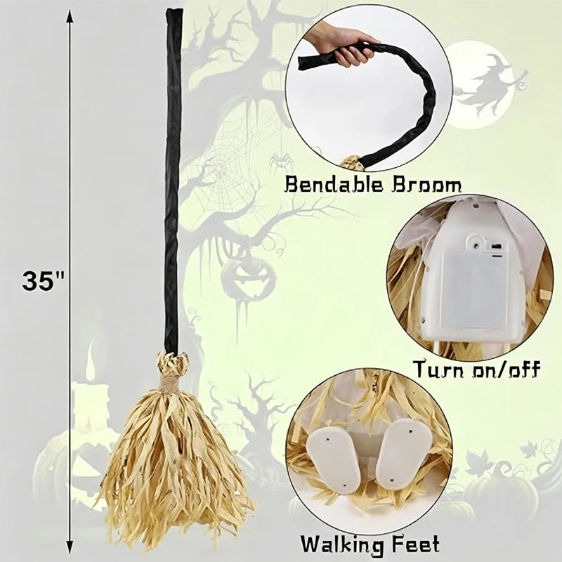 Glowing Witch Broom with Sound and Self Jumping Action for Halloween  party