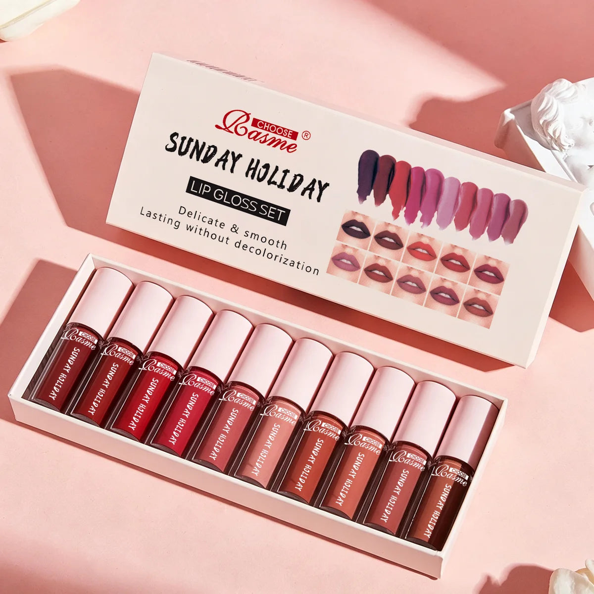 12 Colors Lip Gloss Gift Set, Smooth Long Lasting Non-Transfer Lipstick Kit, Multi Nude Shades Lip Makeup for Christmas Holiday