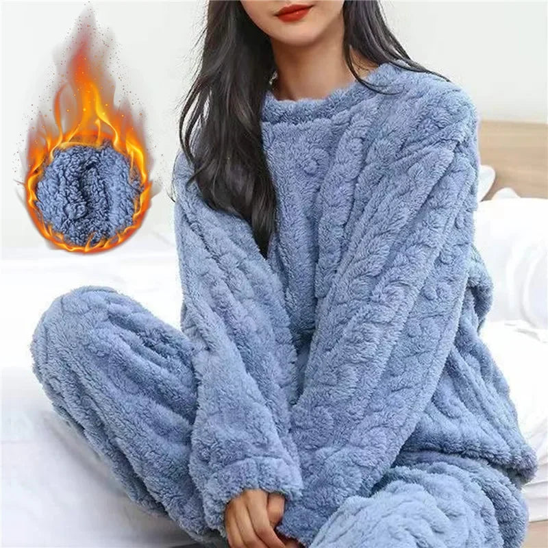 Women Coral Velvet Jacquard Pajama Set Soft Warm Winter Loungewear Comfortable Homewear for Christmas Valentine's Day Gift