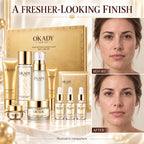 OKADY 10-Piece Peptide Skincare Set for Women, Hydrating & Moisturizing Face Care Kit with Cleanser, Toner, Serum x3, Lotion, Eye Cream, Face Creams and Eye Mask, Daily Skin Care Routine in a Gold Gift Box, Birthday, Christma