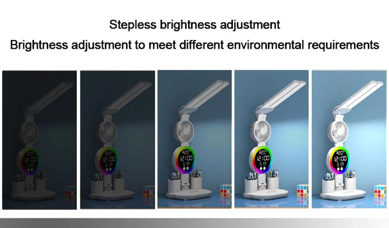 Rechargeable Led Table Lamp for Study Desk Lamp Reading Light Led Night Light with Fan Led Clock Dispaly Reading Desk Light