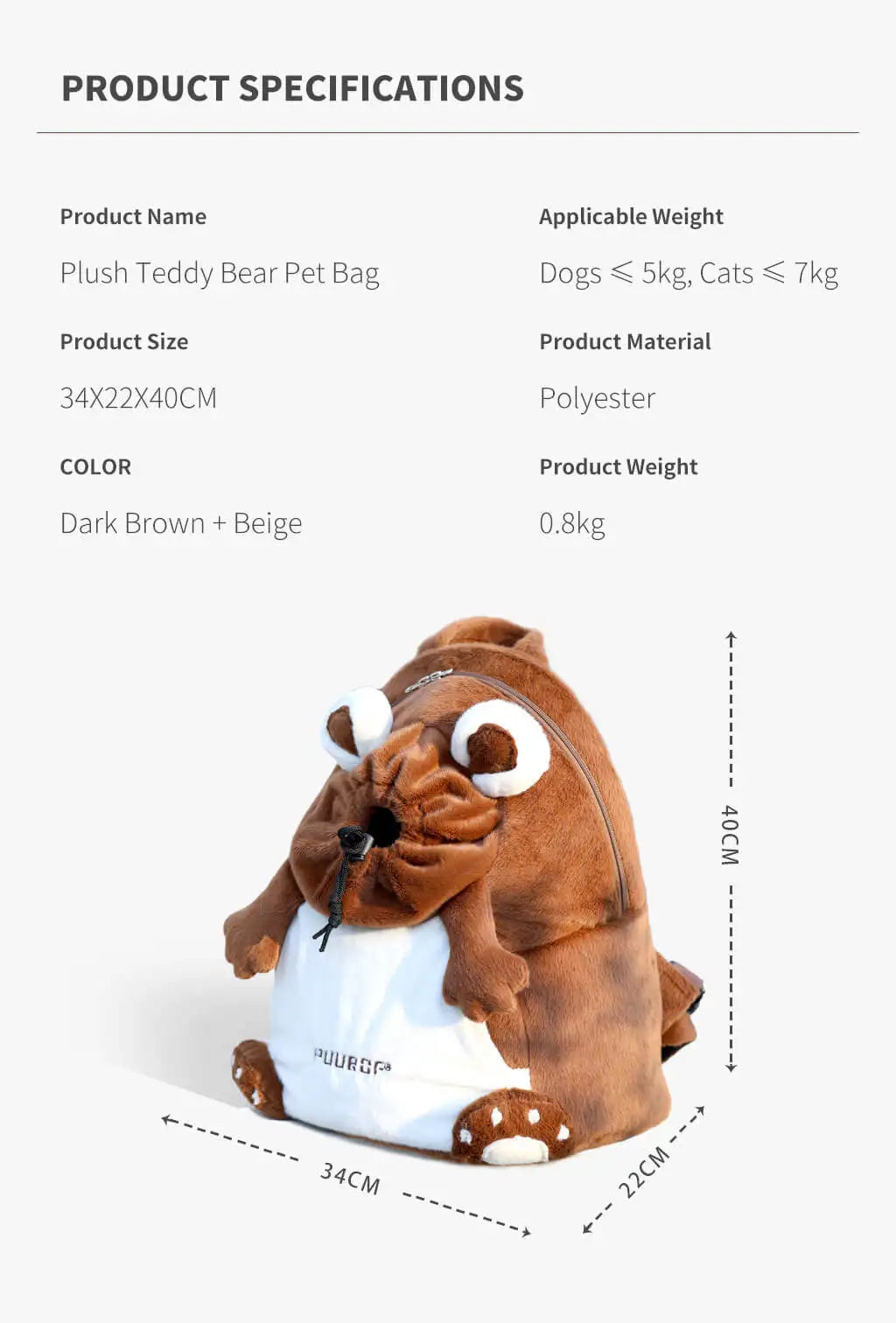 PUUROF Winter Cat Backpack, Pet Outdoor Backpack, Windproof and Warm Cat Front Bag, Outdoor Cycling Dog Bag, Dog Backpack