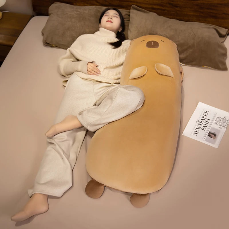 70-120cm Capybara Long Pillow Stuffed Soft Cartoon Animal Capybara Bolster Plushie Sleeping Leg Support Peluche Birthday Gift