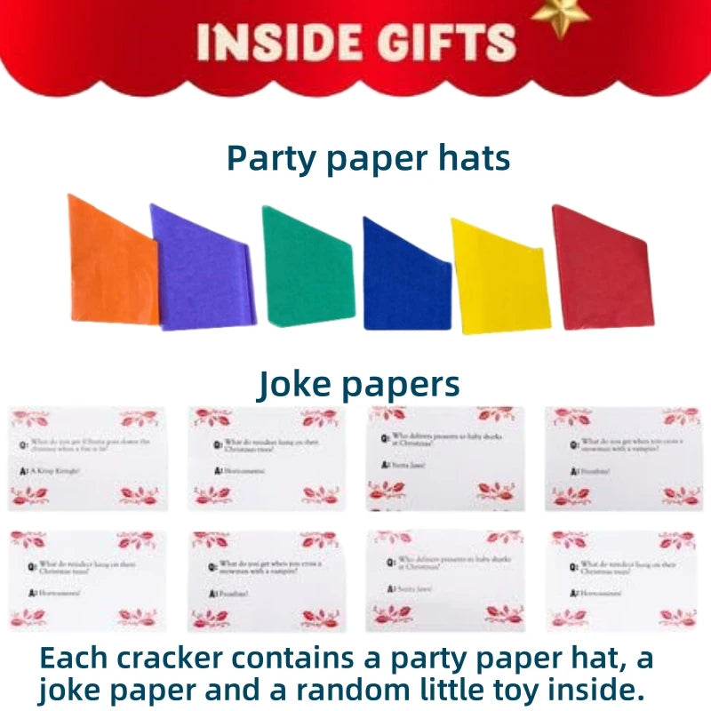 10Inch Christmas Cracker Set of 6pcs Christmas Crackers with Snap and Prize Father Christmas Snowflake Santa Claus Free Shipping