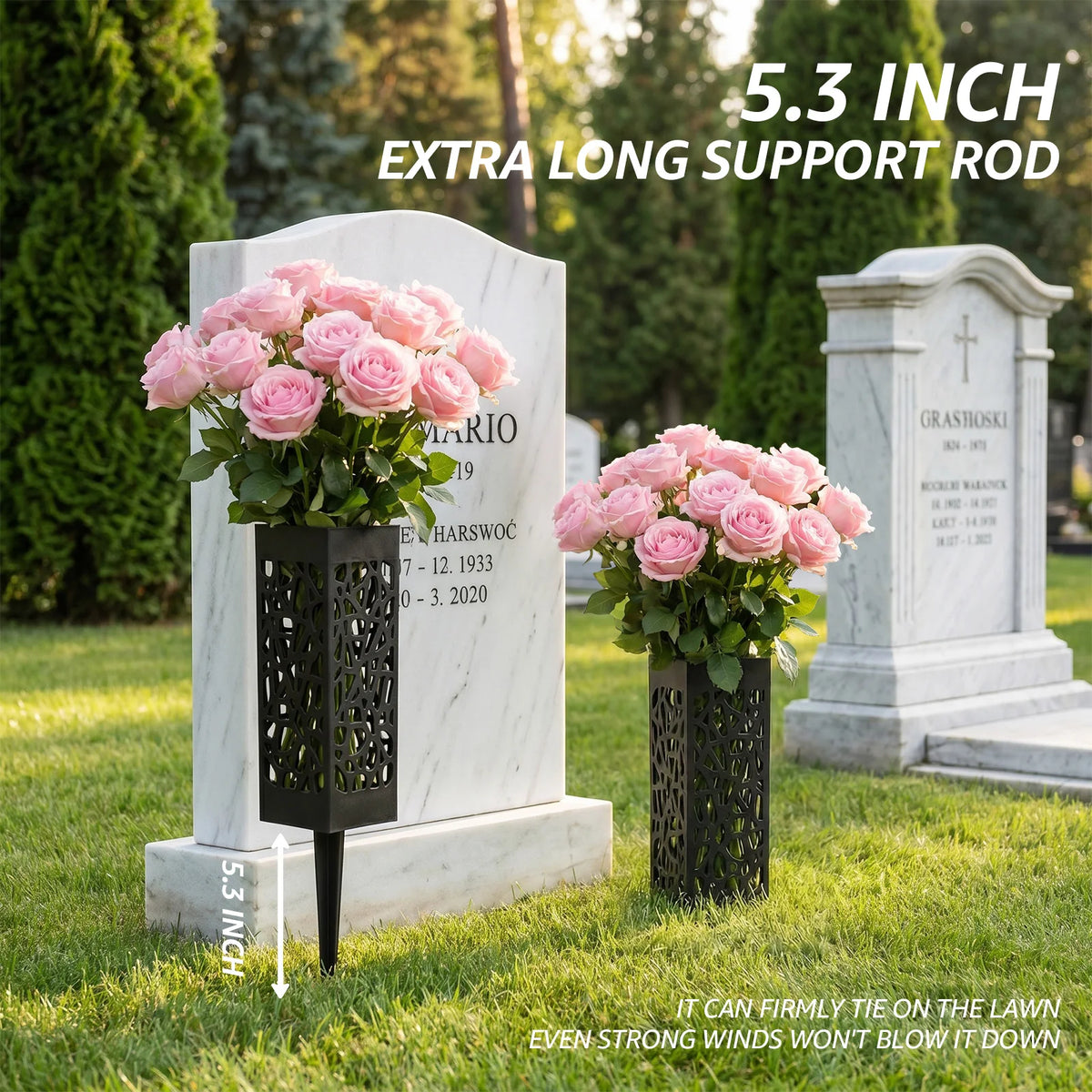 2Pcs Cemetery Vase Memorial Cemetery Vases with Stake Grave Flower Holder for Gravestone Grave Yard Ground Outdoor Flower Marker