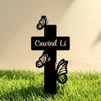 Custom Butterfly Cross Memorial Stake Personalized, Memorial Cross Stake, Metal Cross with Butterflies for Garden, Metal Grave