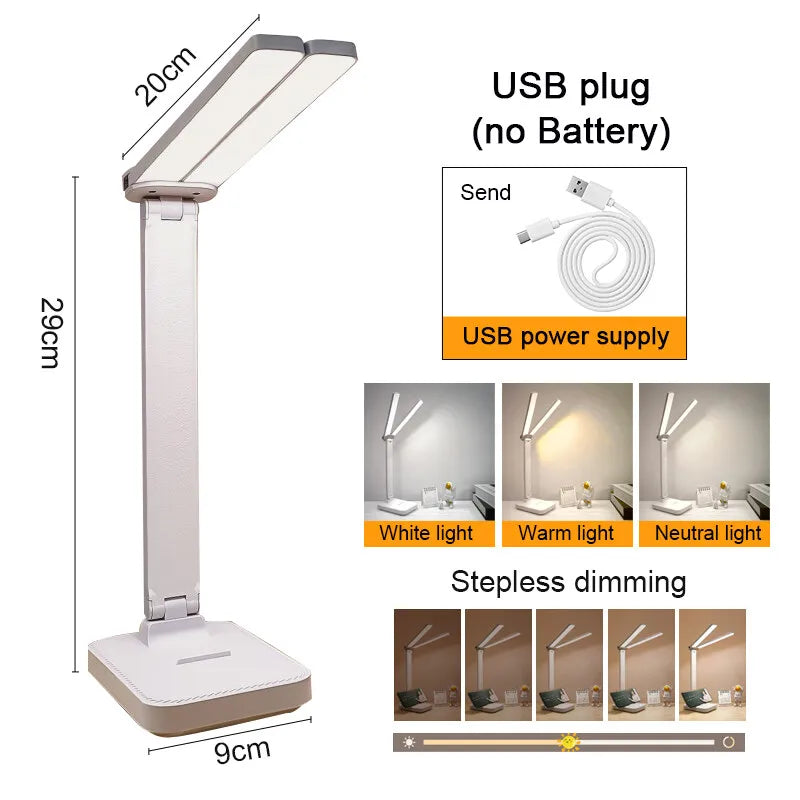 USB Desk Lamp 3 Levels Dimmable Touch Night Light USB Rechargeable Eye Protection Foldable
