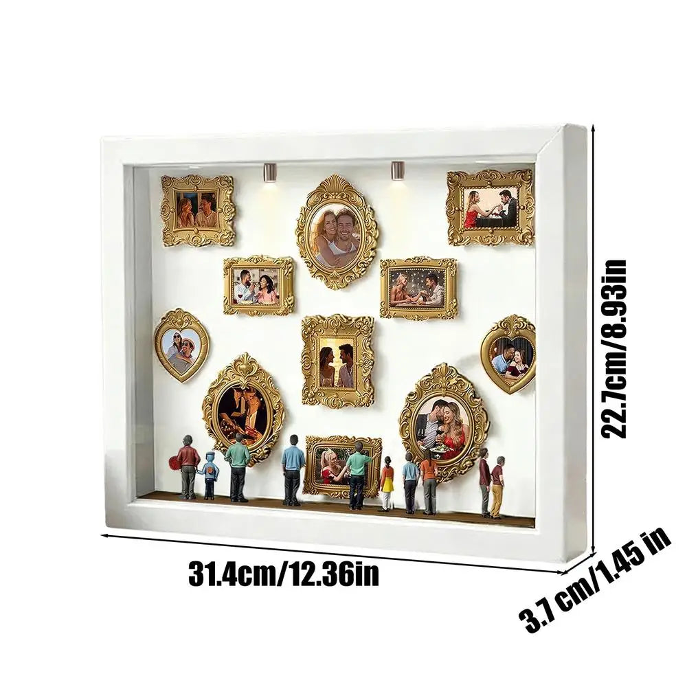 Memory Photo Display Case with  11 Pieces Miniature Photo Frame with 8 Figurines .