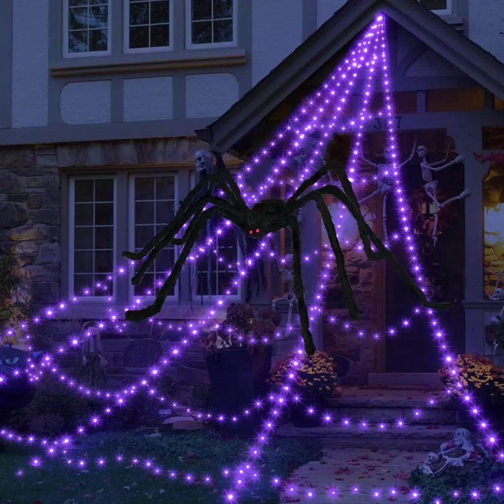 8 Modes Halloween Spider Web Lights Glow Waterproof Halloween Spider 5m web