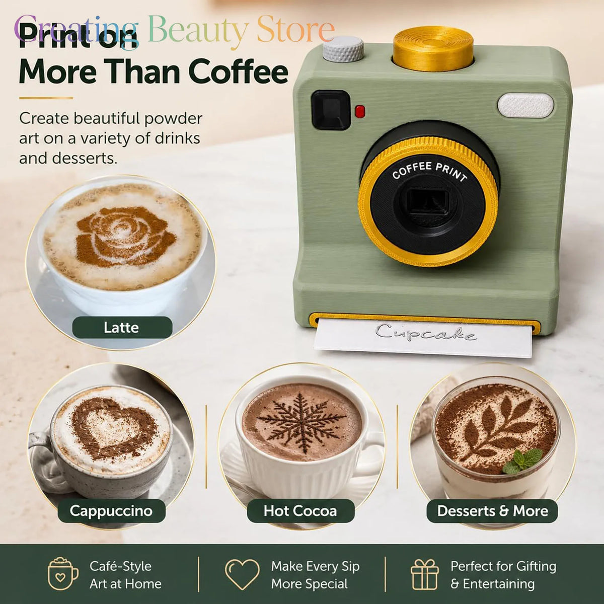 3D Printed Latte Art Camera,One‑touch Coffee Printer Chocolate Foam Machine