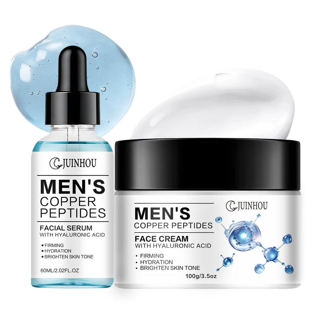 JUINHOU Men Face Serum&Cream Kit Copper Peptide Hyaluronic Acid Hydrating Firming Soothe Rough Skin Revitalize Dull Skin Man Day