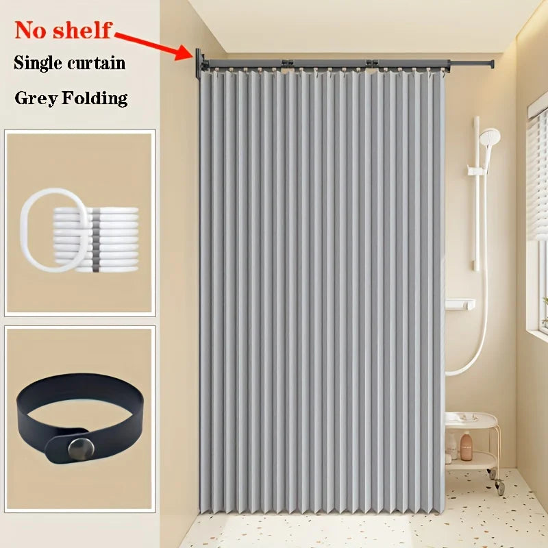 High-Quality Foldable Shower Curtain with Hooks & Ties, Invisible Wet-Dry Separation, Easy Store, Modern Home Decor Style