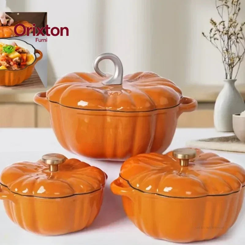 Enamel Coated Cookware Pumpkin Enameled Cast Iron Cooking Pot NonStick Enamel Pot Casserole Dish  for All Heat Source
