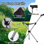 2-in-1 Folding Cane and Chair Foldable Travel Cane, Suitable for Hiking, Camping, Outdoor Activities