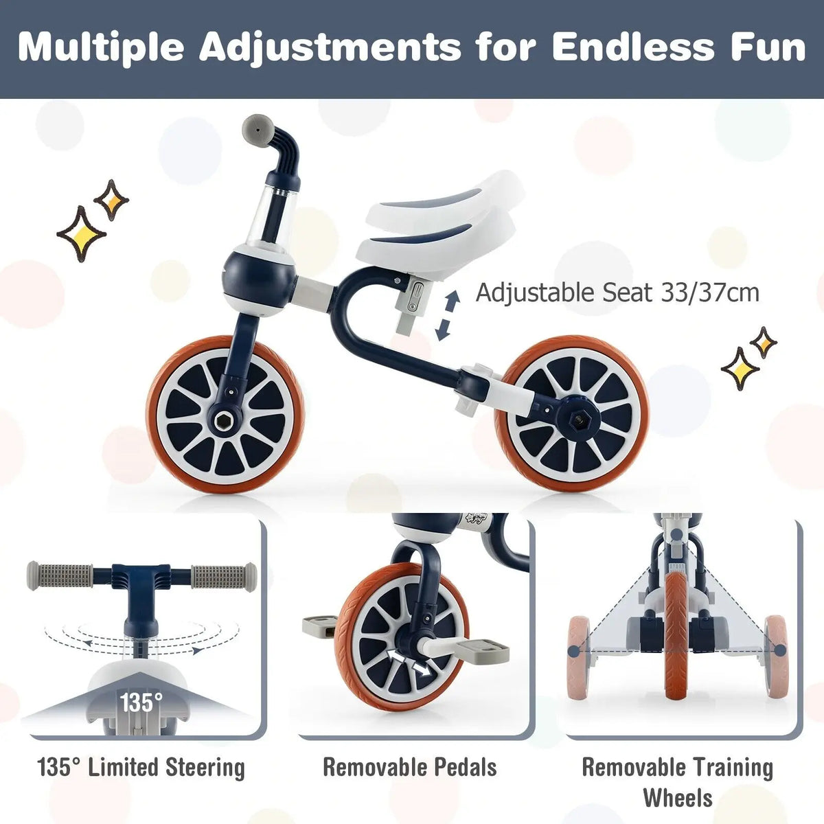 DORTALA 4 in 1 Kids Tricycle Toddler Balance Bike Adjustable